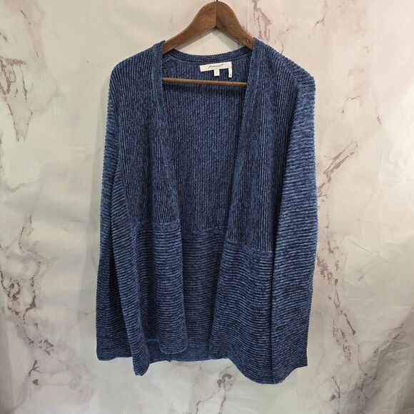 Foxcroft Sweater Womens Small Blue Cardigan Cotton Open Knit Ribbed - Picture 1 of 11